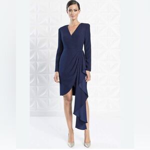 Alexander by Daymor 1251 Long Sleeve Ruffle Drape Dress